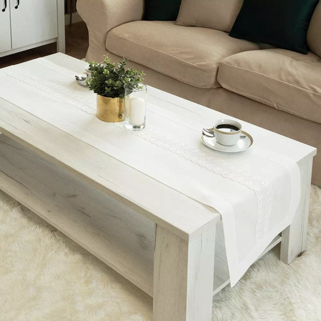 biały elegancki bieżnik na stół z koronką 35x140